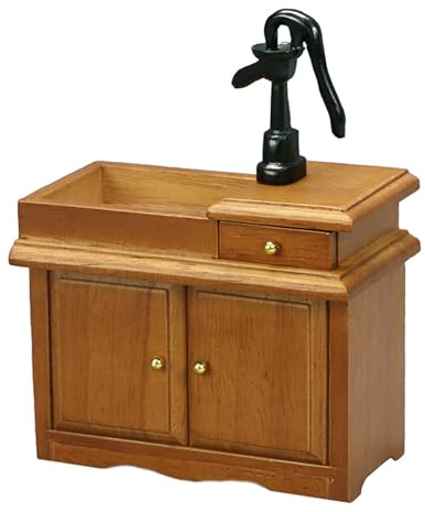 CAZSTYK Évier à eau miniature réaliste à l'échelle 1/12 avec robinet et compartiment de rangement fonctionnel pour maison de poupée, maison de poupée, évier miniature