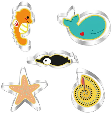 ZZHBOO Set di 5 Formine per Biscotti a Forma di Creature Marine, per Decorare Dolci, Accessorio da Cucina