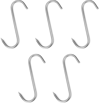 Bamyli 5 ganchos para ahumar en S de 22 cm, de acero inoxidable, 5 mm de grosor, para procesamiento de carne, barbacoa, salchichas, aves y jamón
