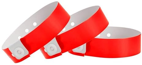 500 WristCo Neon Red Premium Multi-Layer Vinyl Wristbands for Events – Extended Wear, Tamper-Proof, Stronger Plastic – Bracelet for Hospital ID, Concert Entry, Party Event, VIP Identification