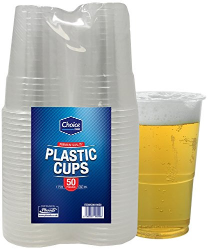 Paquete de 50 vasos de pinta de plástico desechables resistentes, vasos de cerveza, ideal para fiestas, todo tipo de eventos y celebraciones, 660 ml
