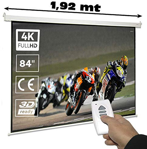 Pantalla de proyeccion electrica 84 para proyector, cajetin de Acero Lacado en Blanco, Pantalla para proyector electrica con Mando inalambrico, Auto Enrollable, Compatible con 4K (84 Pulgadas 4:3)