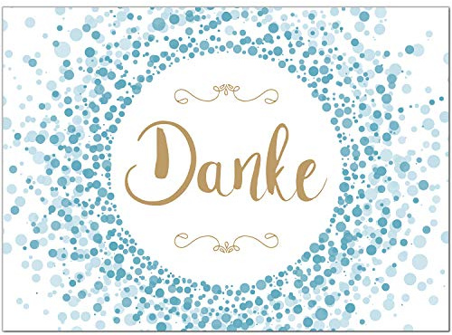 10 x Dankeskarten mit Umschlag - Konfetti blau - Danksagungskarten, Danke sagen, nach Hochzeit, Geburt, Baby, Taufe, Geburtstag, Kommunion, Konfirmation, Jugendweihe