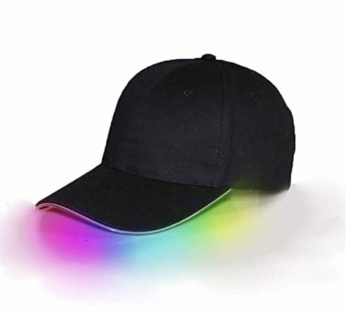 Oyria Sportliche Schwarze Unisex LED Baseballkappe aus Stoff, verstellbare Kappe für leuchtende Sportreisen mit LED Lichtkrempe, Baseballgolf Hip Hop Sport Blitzkappe, bunt