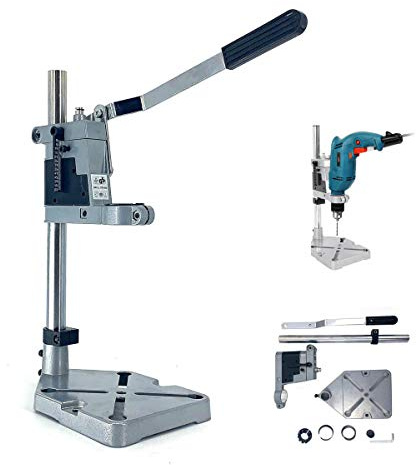 NICCOO Adjustable Drill Press Stand for Hand Drill, 25V, Black Blue, Aluminum, Single Hole, Up to 60mm Depth, Ideal for Small Jobs | Drill Press Floor Stand Workbench Repair Tool for Drilling Collet Workshop, Single Hole Aluminum base(for Small Jobs)
