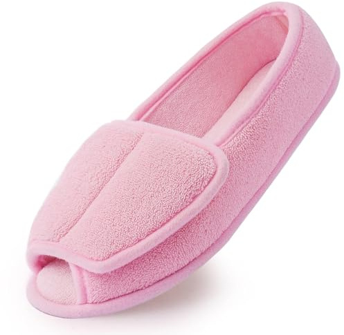 Git-up Diabetic Slippers for Women Memory Foam Arthritis Edema Adjustable Open Toe Swollen Feet Slippers Bedroom House Indoor Outdoor Shoes with Rubber Sole, Pink UK/6