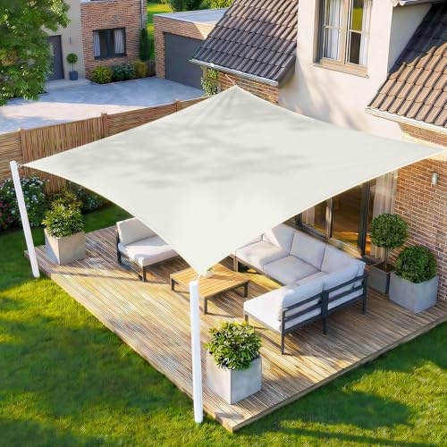 HENG FENG Voile d'ombrage Rectangulaire 3,5x4,5m, Beige | Toile Ombrage Imperméable en PES 160 g/m²,95% Protection UV,cordon inclus,pour Jardin,Terrasse,Extérieur