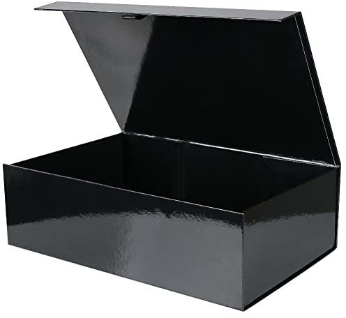 Svarta stora presentaskar för presenter med magnetiska stängningslock 35 x 23 x 10 cm rektangulär hård kartong stor presentask för män (1-pack)