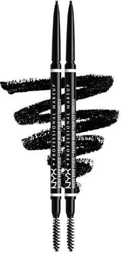 NYX Professional Makeup Micro Brow Pencil, Dual Ended with Mechanical Brow Pencil and Spoolie Brush, Pack of 2, Shade: Black