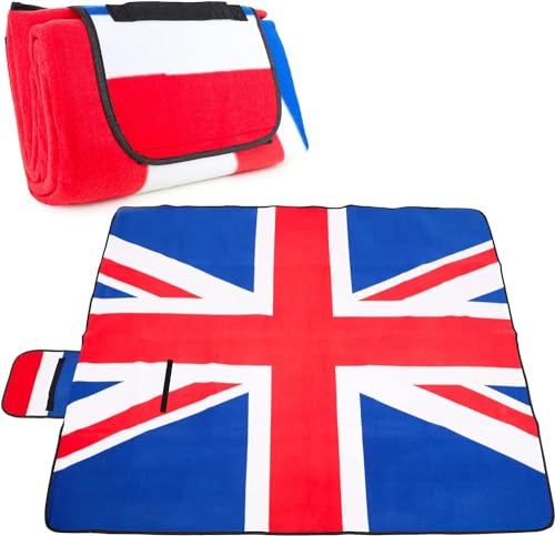 Toyland® - 150cm x 130cm - Queen Platinum Jubilee Couverture de Pique-Nique en Polaire Union Jack Imperméable