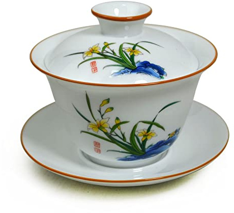 Gaiwan Taza de té Porcelana Tureen Sancai Cubierta Bowl Lip Cup Platillo Juego de té chino (blanco)