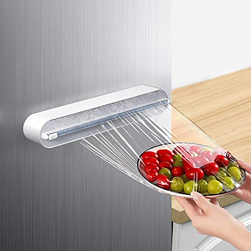 Refillable Magnetic Plastic Wrap Dispenser With Slide Cutter, Sturdy Food Cling Film Cutter, Press and Seal Wrap, 12 x 328' Roll BPA Free