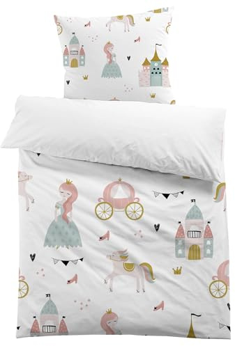 MUSOLEI Bettwäsche Mädchen Kinderbettwäsche Prinzessin Einhorn 135x200cm Mikrofaser 2-teiliges 3D Kinder Bettwäsche-Set 1 Bettbezug mit 1 Kissenbezug 80 x 80 cm, Prinzessin 01