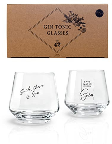 Bicchieri gin tonic - Set regalo da 2 con detti tipici del gin | 2 x 400 ml | Calici gin tonic | 2 Bicchieri | Idea regalo per donna e uomo