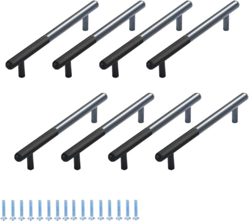 8 Stück Aluminium Alloy Möbelgriffe 128mm Schwarz Gerändelte Schrankgriffe | Hochwertige Aluminiumlegierungsgriffe für Kuchenschranke Geeignet Esszimmer Schlafzimmer