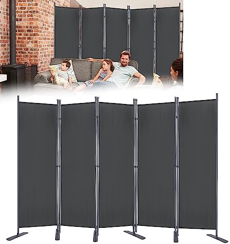 LZQ Paravent Trennwand Sichtschutz Garten 280 x 180 cm Stoff Raumteiler 5 Teilig Sichtschutz Klappbar Freistehend Stellwand Balkon Büros Dunkelgrau
