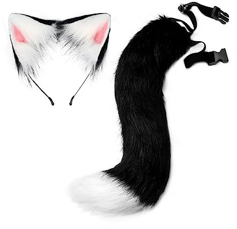BYNYXI 2 Stück Katze Cosplay Kostüm Set, Katzeohren Haarreif mit Langer Fuchsschwanz Ohren Schwanz Stirnband Kostüm Cosplay Kopfschmuck Halloween Party Erwachsene Kinder Cosplay Weihnachtsfeier