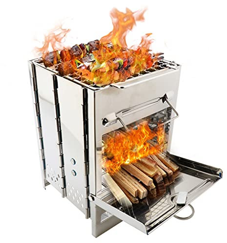 SilteD Quadratischer Holzofen-Außengrill, Mini-Grill, BBQ-Außengrill, Camping-Picknick-Klappgrill