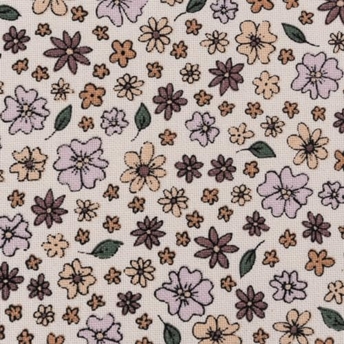 SCHÖNER LEBEN. Dekostoff Halbpanama Sweet Flower Sprinkles Blüten beige lila 1,40m