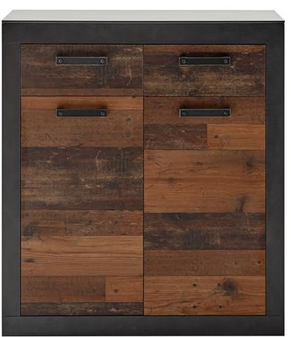 Kommode in Old Used Wood mit grau Matera Anrichte Sideboard im Shabby Chic Design 92 x 104 cm Ward (Kommode 1)