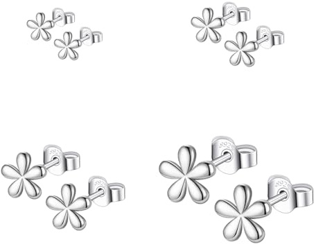 Hinvan 4 Paar Kleine Blumen Ohrstecker für Damen, Mädchen und Frauen | 925 Sterling Silber Ohrstecker Blumen Silber Ohrringe Ohrringe Hypoallergen