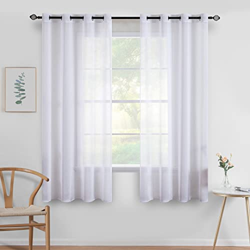 MIULEE Kurzvorhang mit Ösen transparent 140x122 cm 2er Set Weiß | Sheer Voile Kurzgardine und Ösenschal, lichtdurchlässiger luftig Vorhang für Küche, Wohnzimmer, Schlafzimmer, Bad, dekorativ