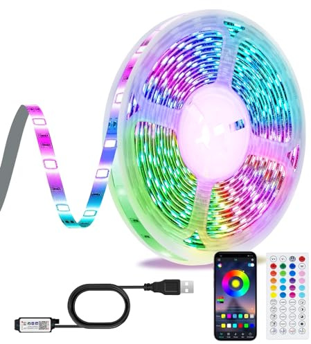 LED Strip 10m, Fernbedienung Farbwechsel Bluetooth USB RGB LED Mit App, Musik Sync Timer Einstellung, Band Selbstklebend Beleuchtung Verstellbare Helligkeiten Für TV/Schlafzimmer/Party