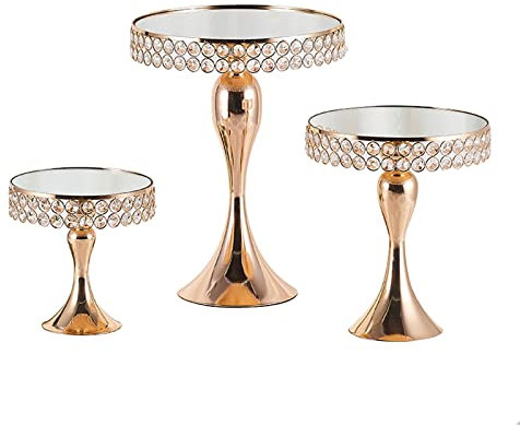 CVNIMV Kuchenhalter, runder Lebensmittelständer aus Metall, Kuchenständer, exquisites Pizza-Serviertablett, Käseplatte mit dekorativem Anhänger, abnehmbare Paletten (Gold)