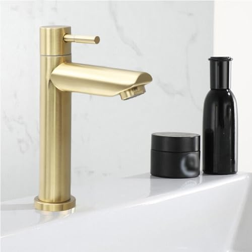 Grifo de lavabo de acero inoxidable 304, grifo de lavabo dorado cepillado vintage, grifo mezclador para lavabo de baño, fregadero (L)