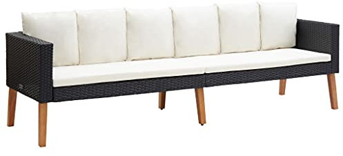 Willood 3-Sitzer-Gartensofa mit Auflagen Poly Rattan Schwarz