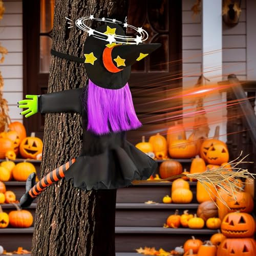 NEMMXUB Decoración Halloween Exterior, 95 cm Brujas Con Manos Verdes y Escobas de Paja, Colgantes Adornos para Casa, Ventanas, Puerta, Jardín Interior y Exterior