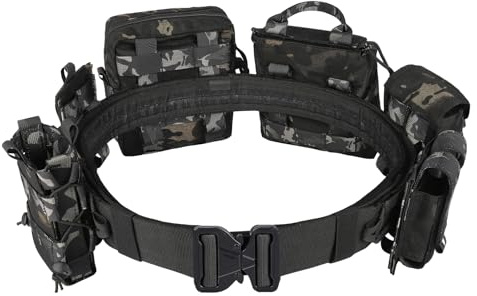 PIKEON Taktiskt bälte strid lagstiftning Molle Airsoft Duty bälte snabbutlösning med påsar 8 i 1 (BlackCP)