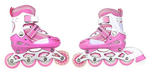 Inline-rullskridskor barn, inline-rullskridskor pojke och flicka, justerbar storlek (storlek 35-38) ABEC 7, barnrullskridskor 4 hjul - bekväm och stylis-kod M - rosa