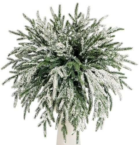 KKSTY 24 Rami di Pino Norfolk, 35 cm, Realistici al Tatto, Steli Innevati Floccati per Foglie di Natale e Vegetazione, Ramoscelli Artificiali per Ghirlande