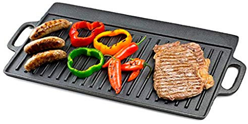 YXUANYZNB Padella rettangolare reversibile in ghisa, piastra grill con manici, piastra barbecue per bruciatori a gas e barbecue, piastra di pesce alla griglia su piastra di ferro