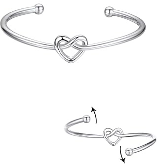 Bestyle Herz Armreif Loveknot Armband Silberarmband Damen Verstellbar Offen Maschette Armbänder Armkette Pärchen Armband Bracelet Armschmuck Accessoire Geschenk für Frauen Mutter Mädchen