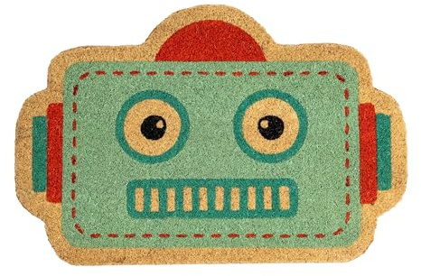 Fisura – Felpudo Entrada casa “Robot Azul”. Felpudo de Coco Original. | Felpudo con base antideslizante de PVC. Felpudo interior azul. Alfombra entrada casa con forma divertida. 60 x 40 cm