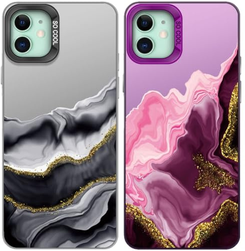 Tedyhulle 2 Pezzi Cover per iPhone 11 6,1, Disegni Marmo viola Glitter Lussuoso Custodia, Copertura posteriore dura del PC con TPU Soft Matte Silicone Bumper Custodia protettiva antiurto
