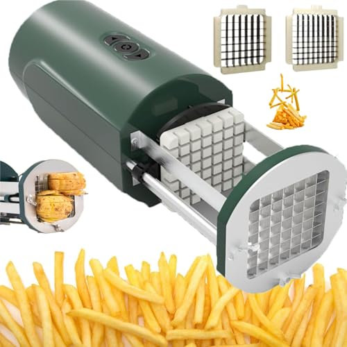 Stainless Steel French Fry Cutter, 304 Stainless Steel Vegetable Cutter, with 1/2 & 3/8 Inch Blades and Secure Suction Base, French Fry Cutter Includes for Household Kitchen Restaurant