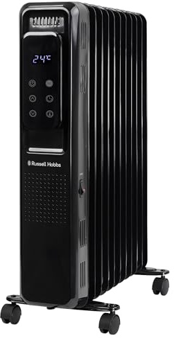 Russell Hobbs 2500W/2.5KW Oil Filled Radiator Digital 11 Fin Portable Electric Heater in Black, 3 Heat Settings, 24hr Auto Timer, Overheat Protection, 2 Year Guarantee RHOFR2521B-D