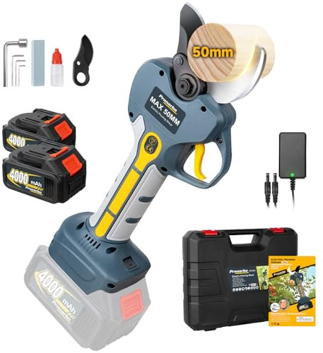 Prunarbo Electric Secateurs Cordless Pruning Shears 50MM 18V Brushless 2x4.0Ah Battery LCD Display Screen Garden Tools, Secateur Compatible with Makita Batteries (PR-E50)