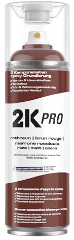 2K PRO 2K Spraydose 400ml - 2 Komponenten Sprühlack, Schnelltrocknender Spritzlack, UV-Beständig, Stoss- und Kratzfest | Epoxy Grundierung Rotbraun Matt