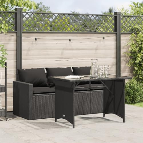 Homgoday Set da pranzo da giardino 2 pezzi con cuscini in rattan sintetico nero, sedia tavolo cucina esterno terrazza patio balcone mobili tipo 2