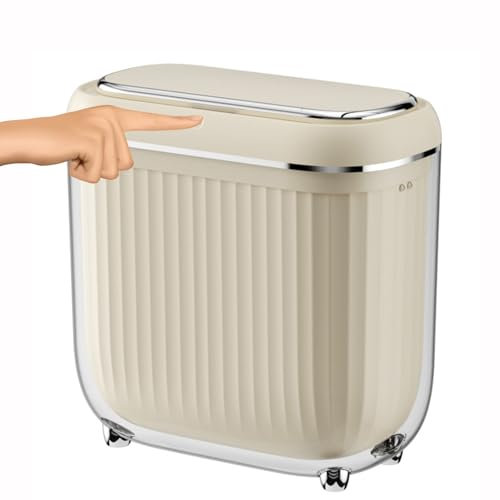 14L/3.7 Gallon Automatic Trash Can with Lid, Small Smart Garbage Can Touchless, Motion Sensor Garbage Can, Plastic Trash Bins, Rechargeable for Bedroom Office Kitchen Toilet,Cream
