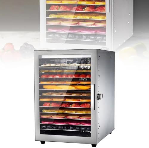POCDOKYZ Liofilizzatore a 12 Strati, essiccatore Alimentare in Acciaio Inossidabile da 800 W, Funzione di temporizzazione 24 Ore, Temperatura: 35-90 ℃, Dimensioni della griglia: 290x290 mm,Natural