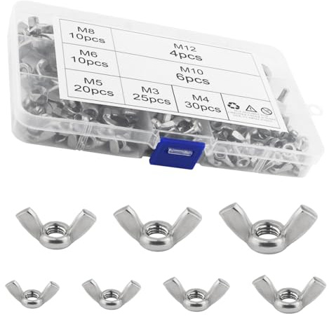 GIVIHGETI 105 Stück Flügelmutter M3/M4/M5/M6/M8/M10/M12 Flügelmuttern Edelstahl 304 Flügelschrauben Wing Nut Metric Thread für Heimwerker DIY Tools elektronische Geräte Hardware
