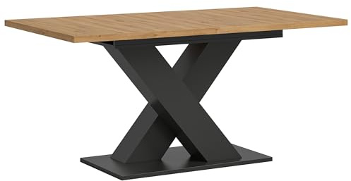 Newroom Esstisch ausziehbar Wildeiche Grau modern Esszimmertisch Küche | X-Säulengestell schwarz, matte Holzoptik, 4-6 Personen, Esszimmermöbel, Küchentisch, esszimmertische, für Familien