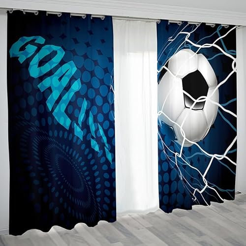 Rptidmv Vorhänge mit Ösen Blauer Fußball Vorhang Blickdicht Verdunklungsvorhänge Thermovorhang Schallschutz - Wohnzimmer Schlafzimmer Büro Deko Garten 2er Set -140 x 245 cm (B x H)