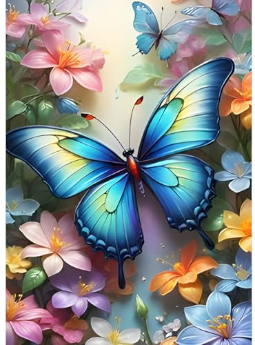 QQYRHN Butterfly Diamond Painting Kits for Beginners Adults,5D Colourful Flowers Diamond Art Kits, DIY Round Full Drill Diamond Dots Diamond Gem Art with Painting Kits for Home Wall Decor 12x16 Inch