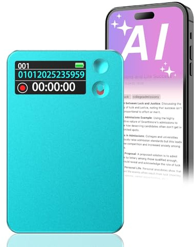 Powate KI Digitales Diktiergerät - App-Steuerung, Transkription & Zusammenfassung mit AI-Technologie, 64GB Speicher, Audio-Recorder für Vorträge, Meetings, Anrufe,Blau